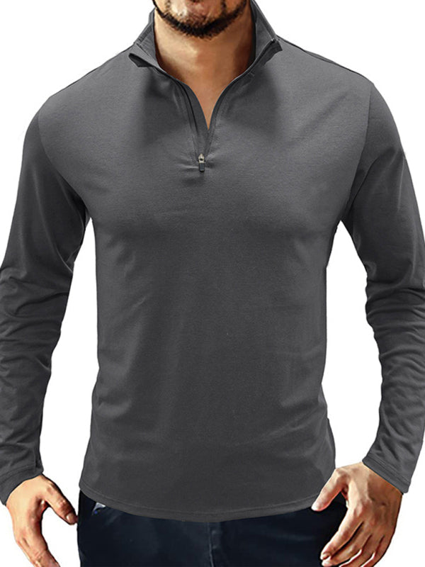 SHOPIQAT New Men's Long Sleeve Stand Collar Pullover Zip Polo Shirt - Premium from shopiqat - Just $8.900! Shop now at shopiqat